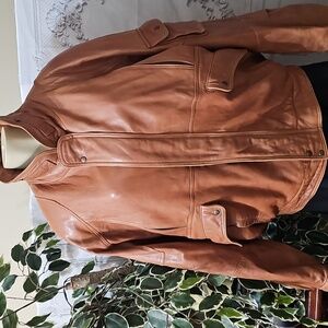 Eagle Vintage Leather Brown and Cream Bomber Jacket with Detachable Coll…